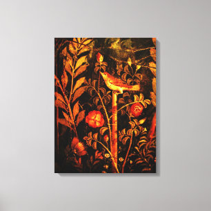 POMPEII KOLLEKTION NACHTIGALL MIT ROSEN , Rot Leinwanddruck