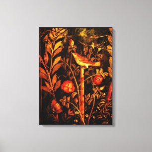 POMPEII KOLLEKTION NACHTIGALL MIT ROSEN , Rot Leinwanddruck