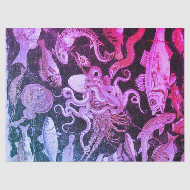 POMPEII-SAMMLUNG, MEERESLEBEN Pink Blue Nautical Seidenpapier (Vorderseite)