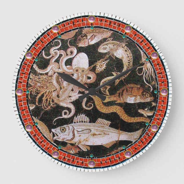 POMPEII-SAMMLUNG / OZEAN - MEERESLEBENSZENE GROßE WANDUHR (Vorderseite)