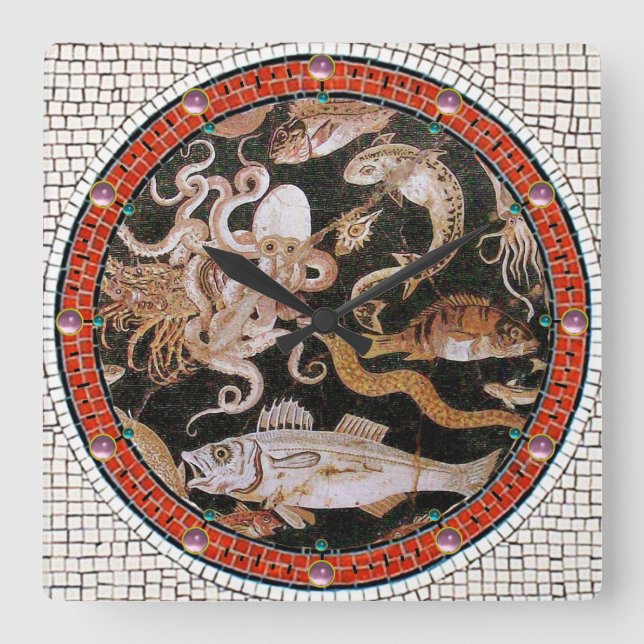 POMPEJI-SAMMLUNG/LEBEN-SZENE DES OZEAN-- MEER QUADRATISCHE WANDUHR (Vorderseite)