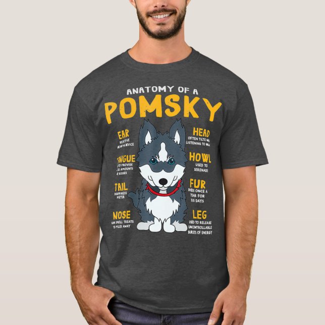 Pomsky Anatomy Funny Dog Mama Vater Geschenk T-Shirt (Vorderseite)