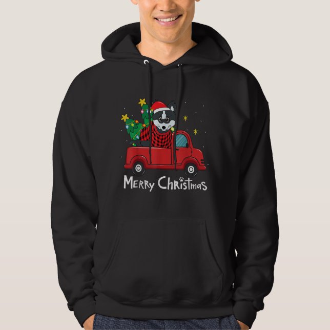 Pomsky Christmas Truck Tree Mama Vater Dog Xmas Ge Hoodie (Vorderseite)