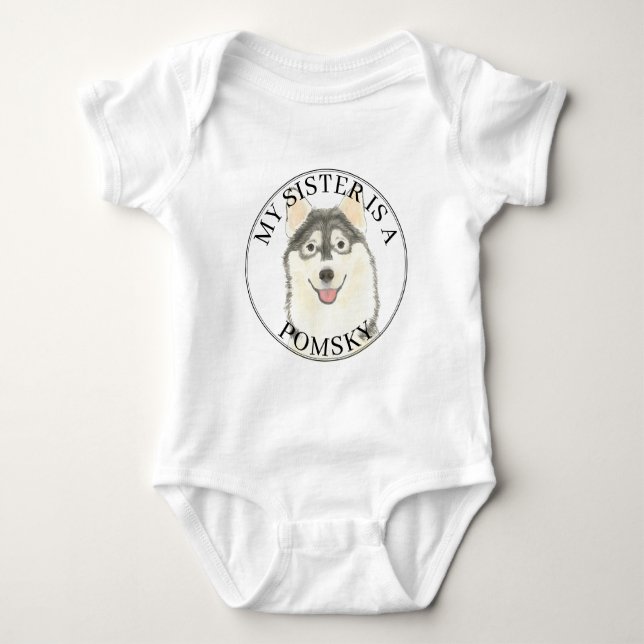 Pomsky Dog Big Sister Baby Strampler (Vorderseite)