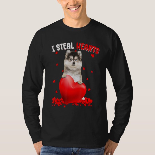 Pomsky Dog I Steal Hearts Cute Valentine Day Women T-Shirt (Vorderseite)