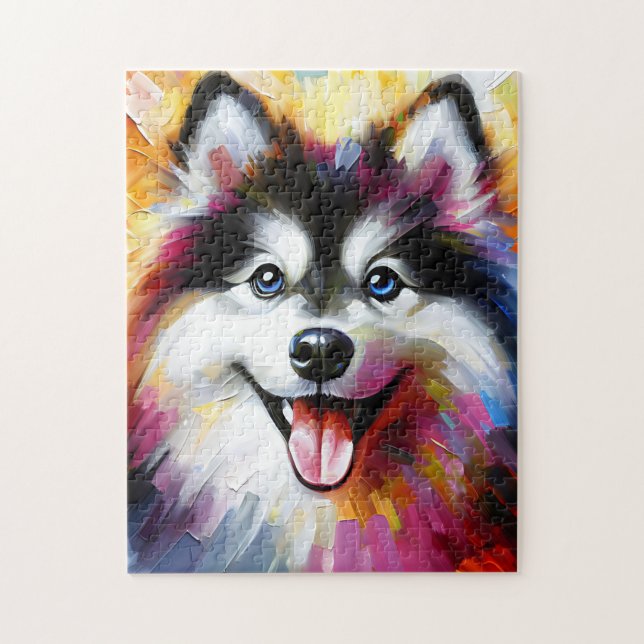 Pomsky Dog Portrait Akryllische Kunst Print Dog Lo Puzzle (Vertikal)
