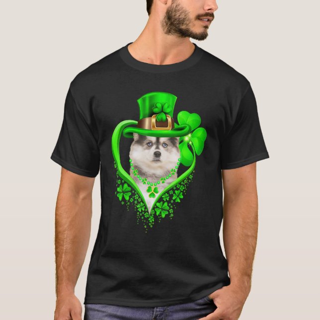 Pomsky Dog St Patricks Day Lover Irish Shamrock T-Shirt (Vorderseite)