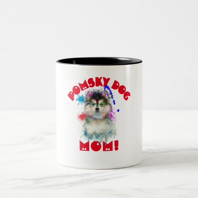 Pomsky Mama Hund Lover Beste Hunde Mama je Zweifarbige Tasse (Mittel)