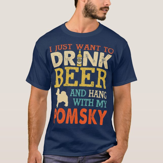 Pomsky Vater Drink Bier Hang mit Hund Funny Men T-Shirt (Vorderseite)
