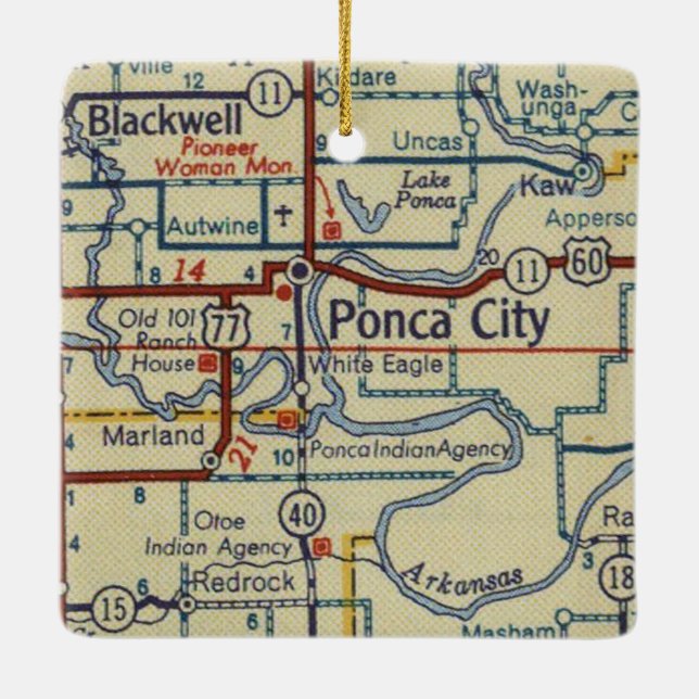 Ponca City OK Karte Keramikornament (Rückseite)