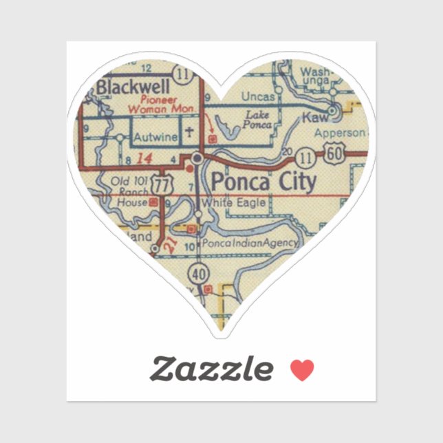 Ponca City OK Retro Karte Aufkleber (Blatt)