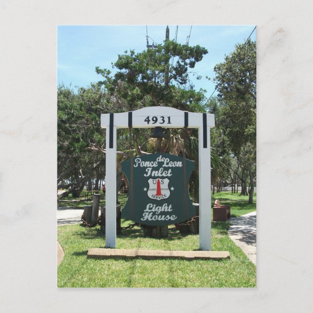 Ponce de Leon Inlet Light Eintritt Zeichen, Florid Postkarte (Vorderseite)