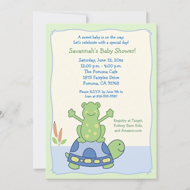 Pond Friends Frog Turtle Baby Shower Einladung (Vorderseite)