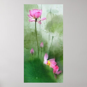 POND LOTUS l Chinese Brush Malerei Art Poster