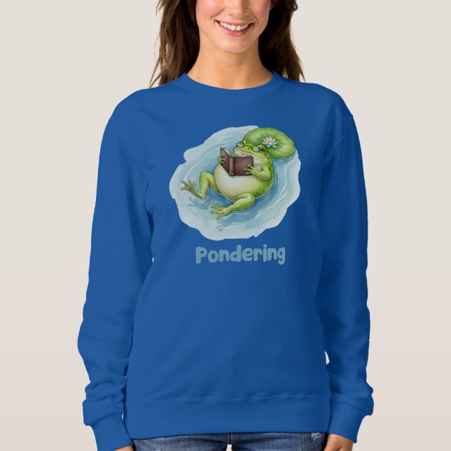 Pondering Frog Reading Book  Sweatshirt (Vorderseite)