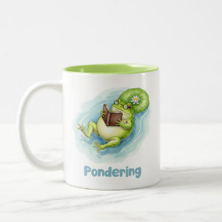 Pondering Frog Reading Book  Zweifarbige Tasse