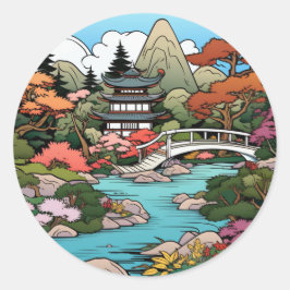 Pondside Serenity: Temple und Bridge Sticker