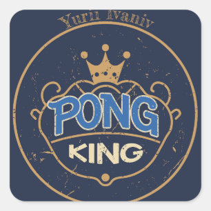 Pong King Blue Quadratischer Aufkleber