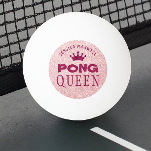 PONG QUEEN Pink Glitzer Name Tischtennisball