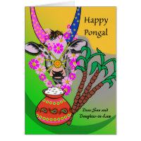 Pongal für Sohn und Tochter im Gesetz mit Kuh