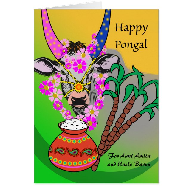 Pongal für Tante und Onkel mit Kuh und Reis (Vorne)