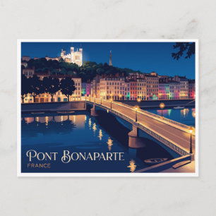 Pont Bonaparte bei Nacht Lyon Frankreich Postkarte