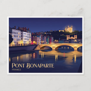 Pont Bonaparte bei Nacht Lyon Frankreich Postkarte