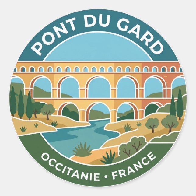 Pont du Gard Frankreich Runder Aufkleber (Vorderseite)