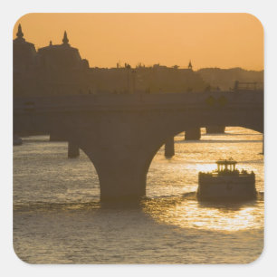 Pont Neuf, Seine, Sonnenuntergang, Paris, Frankrei Quadratischer Aufkleber