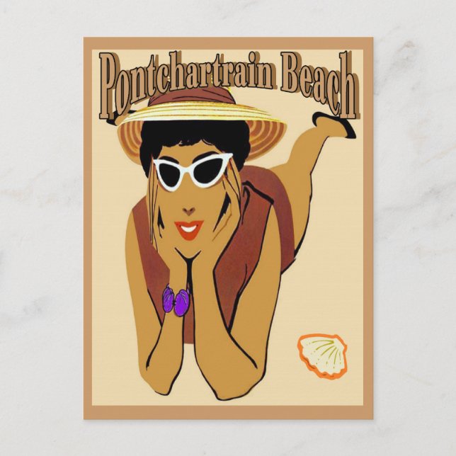 Pontchartrain Beach Lady auf Sand Postkarte (Vorderseite)