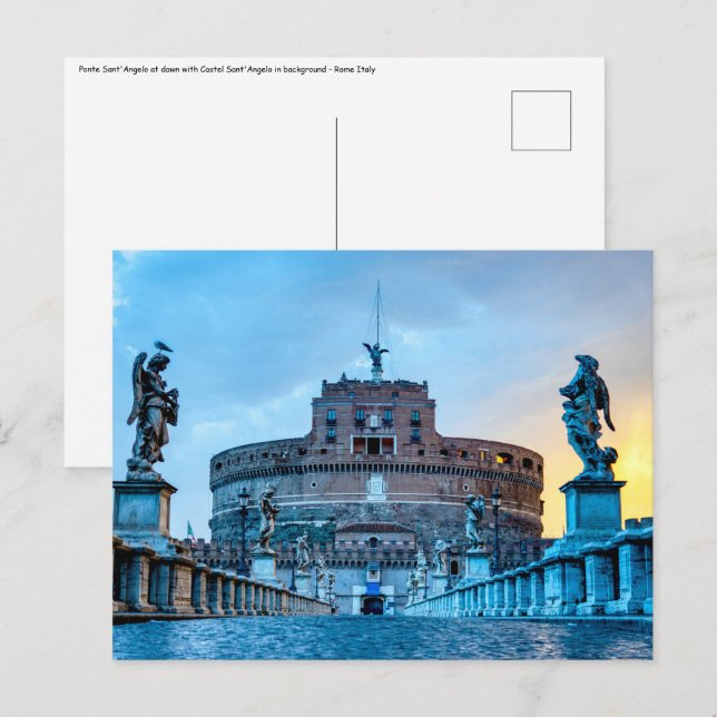 Ponte Sant'Angelo im Morgengrauen - Rom Italien Postkarte (Vorne/Hinten)