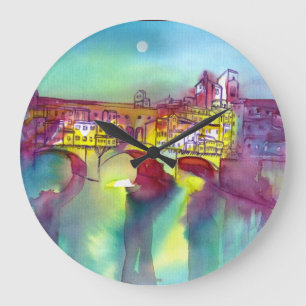 PONTE VECCHIO Florence by Night Watercolor Große Wanduhr