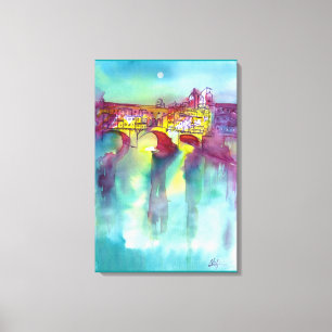 PONTE VECCHIO Florenz bei Nacht Aquarell Leinwanddruck