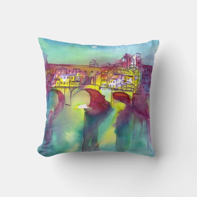 PONTE VECCHIO Florenz durch Night Watercolor Kissen (Vorderseite)