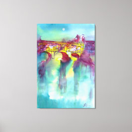 PONTE VECCHIO Florenz durch Night Watercolor Leinwanddruck