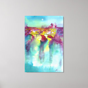 PONTE VECCHIO Florenz durch Night Watercolor Leinwanddruck