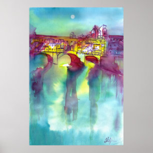PONTE VECCHIO Florenz durch Night Watercolor Poster