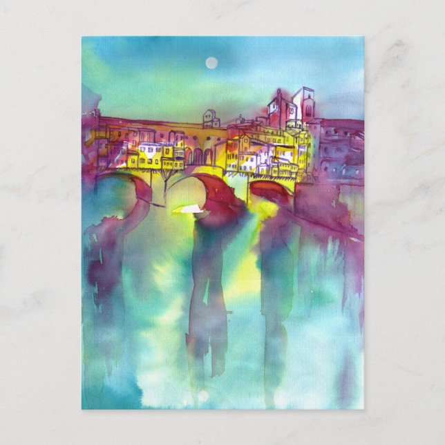 PONTE VECCHIO Florenz durch Night Watercolor Postkarte (Vorderseite)