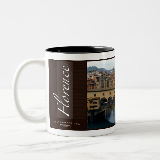 Ponte Vecchio, Florenz, Italien Zweifarbige Tasse (Links)