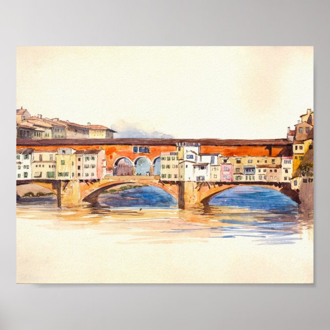 Ponte Vecchio Malerei, Vintage Stadtlandschaft Poster (Vorne)
