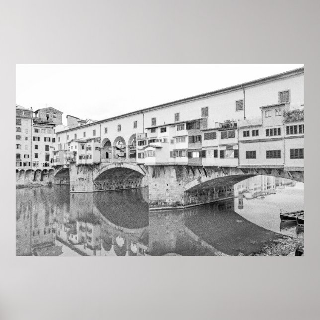 Ponte Vecchio Schwarz-Weiß-Skizze Poster (Vorne)