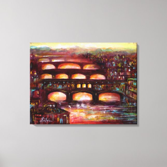 Ponte Vecchio und andere Brücken von Florenz Leinwanddruck (Vorderseite)