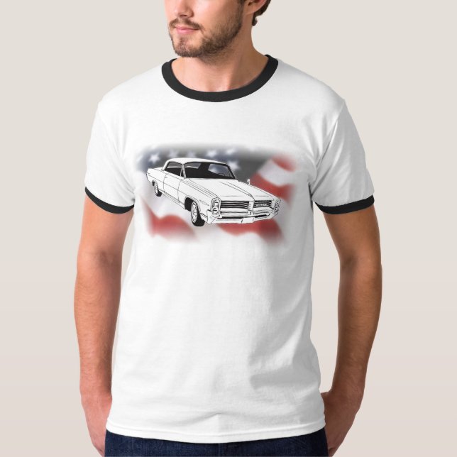 Pontiac 1964 Bonneville über USA-Flagge T-Shirt (Vorderseite)