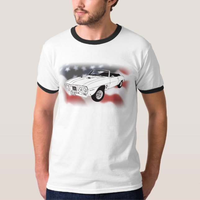 Pontiac Firebird 1969 über USA-Flagge T-Shirt (Vorderseite)