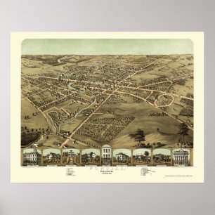 Pontiac, panoramische Karte MI - 1867 Poster