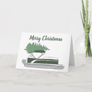 Pontoon Boat mit Christbaum auf Top Holiday Karte