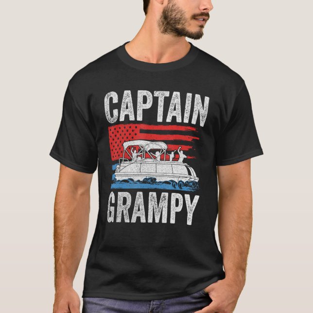 Pontoon Captain Grampy Us American Flag  Boat Owne T-Shirt (Vorderseite)