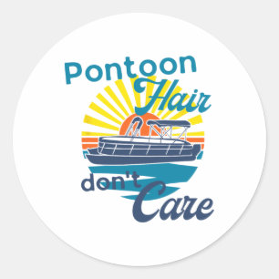 Pontoon Hair Funny Summer Boating Lake Runder Aufkleber