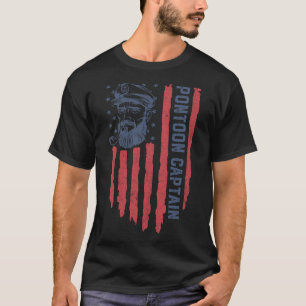 Pontoon Kapitän Amerikanische Flagge Lustig Bootfa T-Shirt