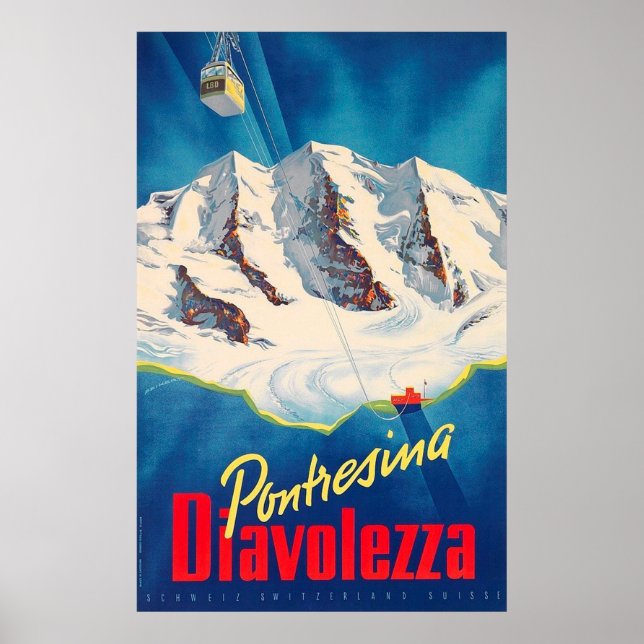 Pontresina Diavolezza Schweiz Vintage Poster (Vorne)